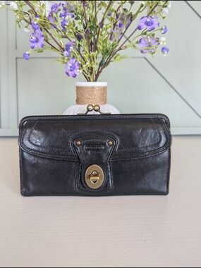 Coach Black Leather Wallet with Brass Turnlock